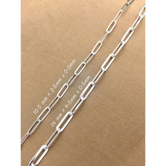 Silver Paperclip Chain for Men, 925 Sterling Silver Paperclip Flat Link Chain - Picture 3 of 7